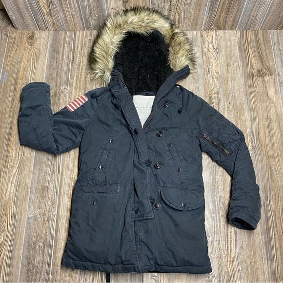 RALPH LAUREN D&S Women's Military Snorkel Down Jacket American Flag Black sz XS - Picture 1 of 13